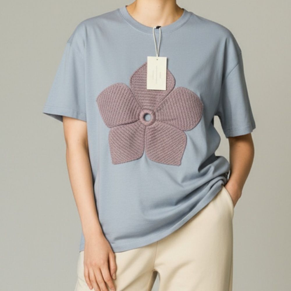 RARE Tricia Tix Exclusive Crochet Flower Tee in Grey